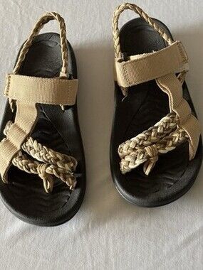 Mecnya Women’s Braided Sport Sandals Size 37 US 6.5 7 Beige Adjustable Comfort